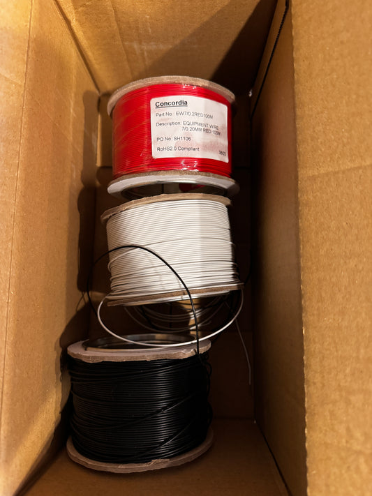 Three 100m rolls of PVC 22g multi strand hook up wire