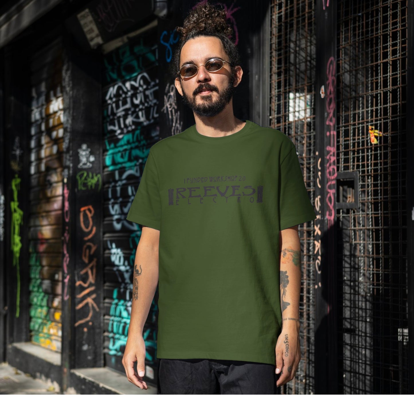 'I Funded WorkShop 2.0' T-shirt Black print on military green